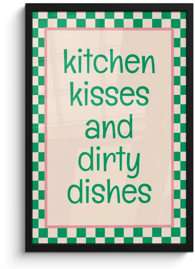 FrameYourWall Poster in lijst - Fotolijst 40x60 cm - Posters - Quote - Groen - Geblokt - Keuken - Posterlijst zwart - Decoratie - Wanddecoratie woonkamer - Muurdecoratie slaapkamer Geblokt - Quote