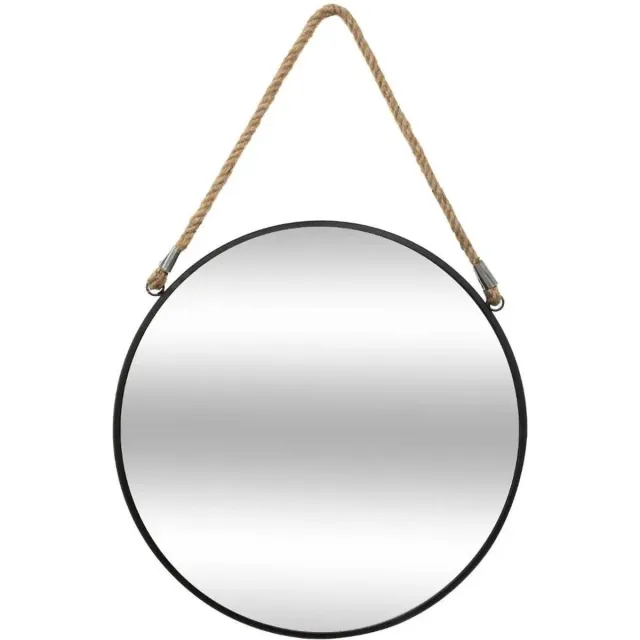 Atmosphera Wandspiegel - rond - D38 cm - metaal - zwart - spiegel met touw