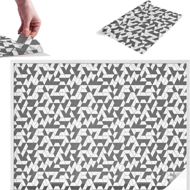 TULUP Raamfolie Anti inkijk - Geometrische illusies Melkglas Folie - 200x146 cm - Zwart Anti inkijk Raamfolie Glas in Lood - Zonwerende Raamfolie - Voor op kantoor, voor de hal, voor de woonkamer - Privacy Folie Raam Glas in Lood Zwart - Geometrische illusies