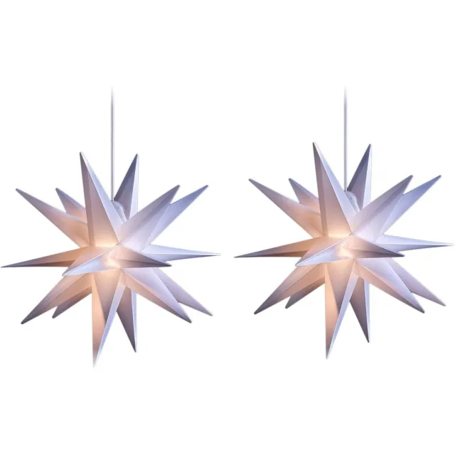 Novaliv Set van 2 kerststerren verlichte LED decoratieve sterren 55cm wit hoogwaardige kunststof ster met timerfunctie 3D ster 18-puntige verlichte ster opvouwbare ster kerstverlichting winterverlichting 3D ster