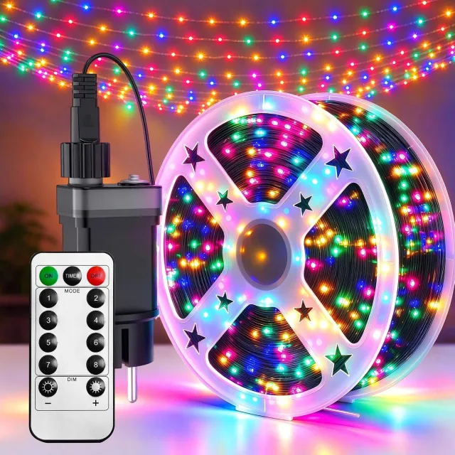 NAIZY Lichtsnoer Koperdraad 100 m 1000 LED RGB - 8 Standen - Timer - Afstandsbediening - IP44 - Kerstverlichting - Binnen en Beschut Buiten - NAIZY