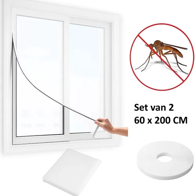Cheaperito Set Van 2 Insecten Horren 60 x 200 CM I Raam Horren I Netten Tegen Insecten I Horrengaas I Vliegenhor I Met Klittenband Plakstrip I Wit