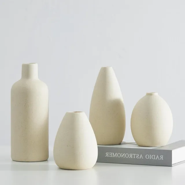 Cosensi Keramische vaas beige - set van 4 bloemenvazen voor middenstukken en woondecoratie - tafel entree - handgemaakt. Any