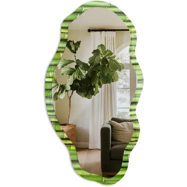 TULUP Groene Bamboe Spiegel - Groen Stijlvolle Wandspiegel - Organische Spiegel - Badkamer, Woonkamer, Slaapkamer - Minimalistisch - 45x90 cm - Totale afmeting 52x97 cm Groene Bamboe, Groen