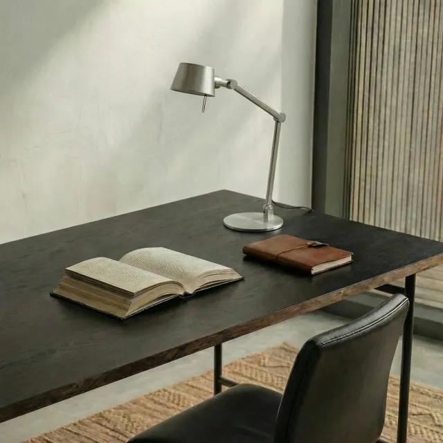 Lucande bureaulamp - 1licht - metaal - H: 93.5 cm - E27 - nikkel satijn