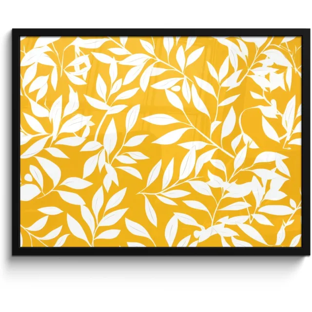 FrameYourWall Poster in lijst - Fotolijst 70x50 cm - Posters - Bladeren - Takken - Geel - Posterlijst zwart - Decoratie - Wanddecoratie woonkamer - Muurdecoratie slaapkamer