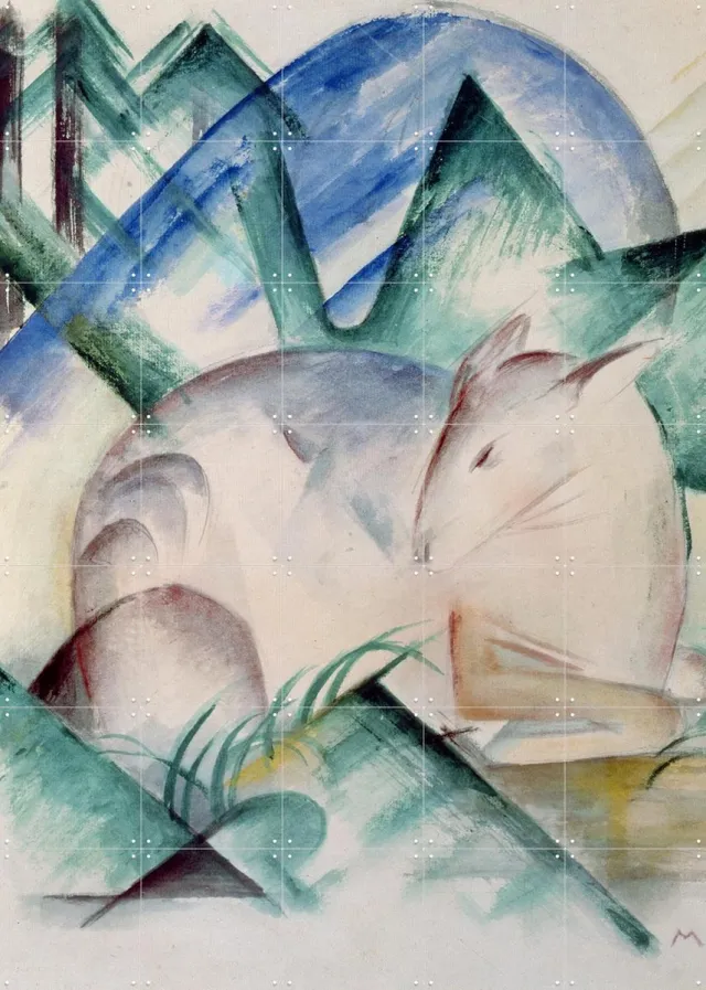 IXXI Sleeping Deer, Franz Marc & Bridgeman Images - 100 x 140 cm - Grote wanddecoratie en posters - Abstract, Kleurrijk, Aquarel, Illustraties Lichte tinten / Wit