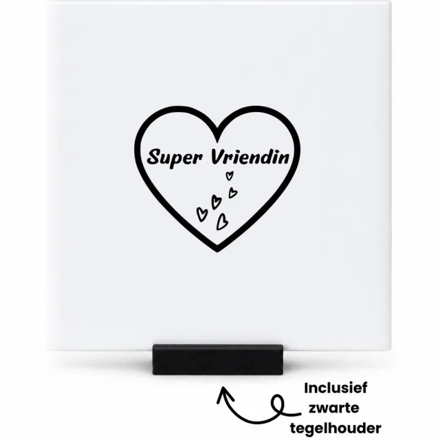 Hacebo Super vriendin tegeltje met tegelhouder - Vriendin - Vriendschap - tegeltjes met tekst - Vriendinnen cadeaus - Vriendin - Leuk kado voor je vriendin om te geven - spreuktegels - 10.8x10.8 CM Wit