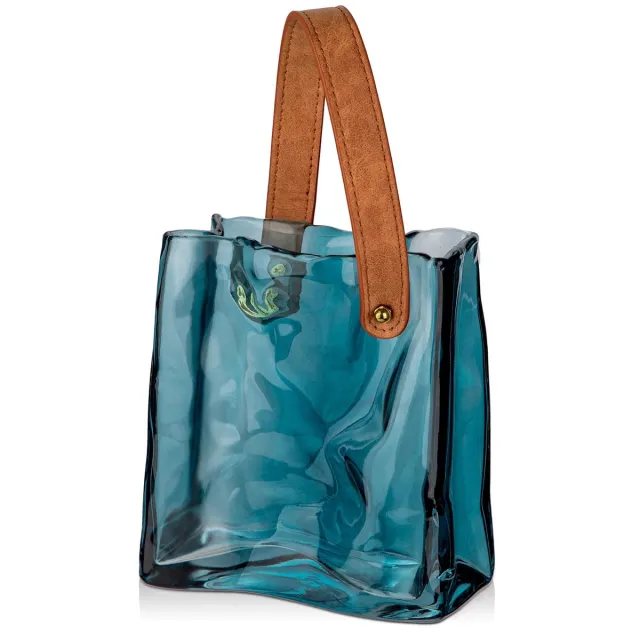 Unyqoos Elegante glazen bloemenvaas met handvat voor stijlvolle interieurdecoratie, 17cm, Glas, Blauw
