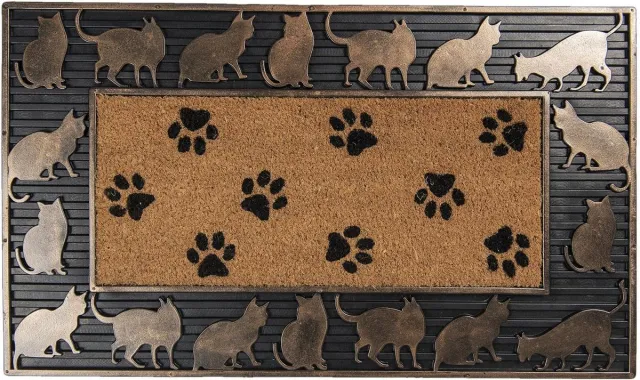 Clayre & Eef Deurmat Binnen 75*45*2 cm Grijs Kunststof Rechthoek Kattenpootjes Droogloopmat