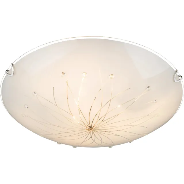 Globo Plafondlamp wit slaapkamerlamp modern rond, design lamp 3-lichts glazen kristallen patroon, metaal chroom, 3x E27 fitting, DxH 40x8 cm