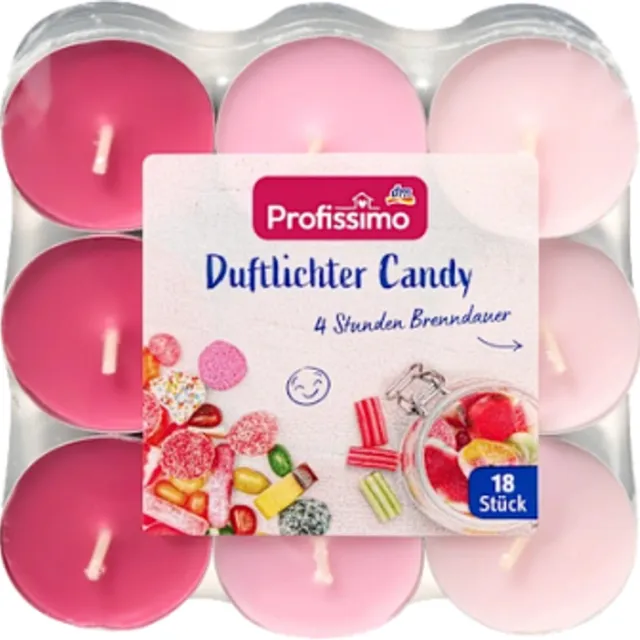 Profissimo Geurtheelichtjes Candy - 18 stuks | Geurkaarsjes met Zoete Geur - Theelichtjes - Branduur: 4h Roze