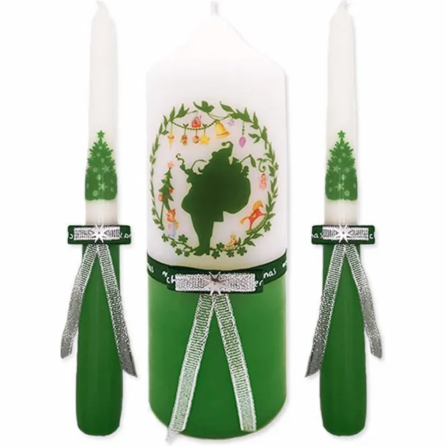 Van Licht Kerstkaarsen, Kerstman Groen set van 3 stuks wit/groen