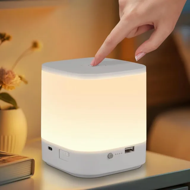 YAGXIG LED-nachtlampje - USB oplaadbaar - Tafellamp - Dimbaar - Aanraakbediening - 3600mAh batterij - 3 kleurtemperaturen en timerfunctie - Wit