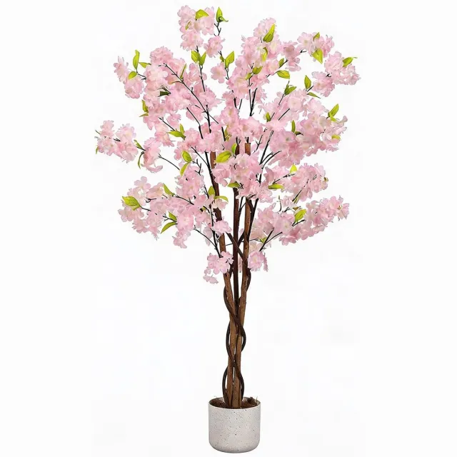 Danky kunst kersenbloesemboom - 120 cm - handgemaakte polyester bloemen - stabiele pot - interieur en bruiloft decoratie roze