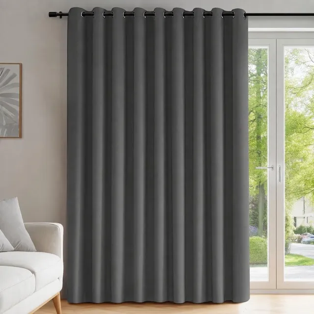 Famanu Verduisterend gordijn met ringen, 1 stuk, antracietgrijs, 245 x 300 cm, voor optimale verduistering en privacy in slaapkamers en werkruimtes, elegant en functioneel