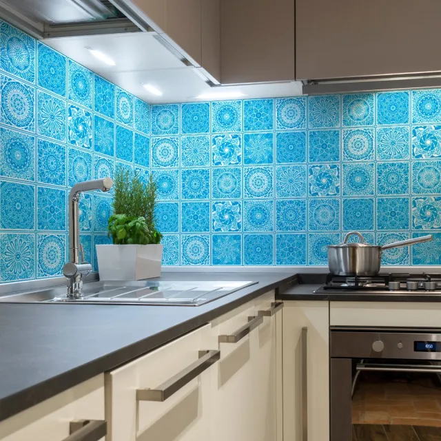 Ambiance Sticker Zelfklevende muurtegelstickers voor keuken en badkamer - 30 etnische cementtegelstickers KALISKA - 30 stickers 15x15cm Multi color