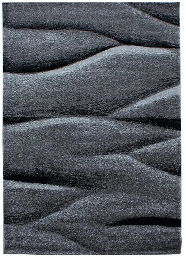 Dutch XXL Modern Vloerkleed | Tapijt | Lucca | Golven | Zwart | 80x250 cm