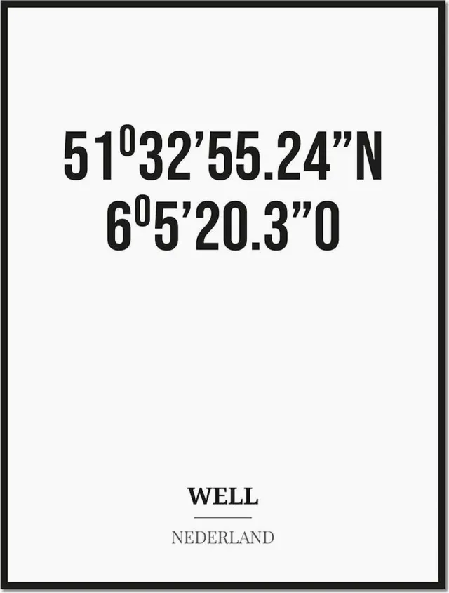 Studio216 Poster/kaart WELL met coördinaten zwart, wit