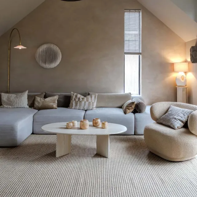Nordic Weavers Wollen vloerkleed - Strim beige 120x170