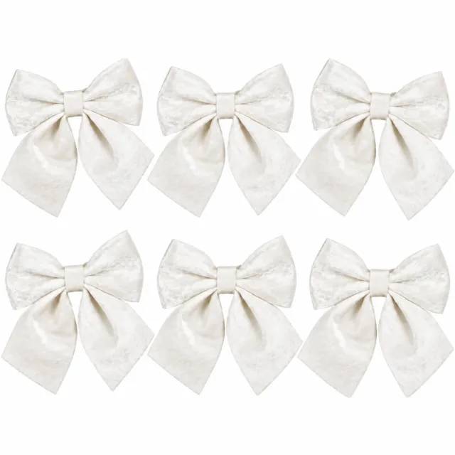 House of Seasons Kerst strik ornament - 6x - wit - 20 x 24 cm - polyester fluweel - kerststrik