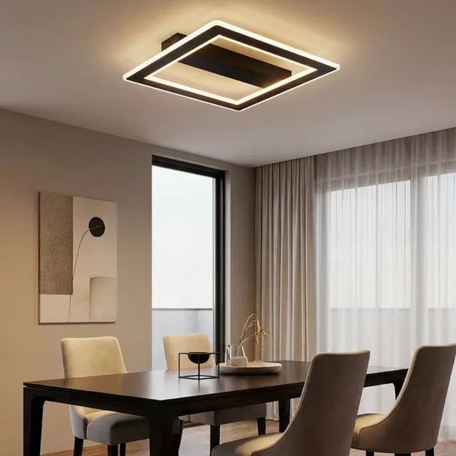 Globo LED plafondlamp zwart Woonkamerlamp Moderne LED designlamp zwart, metaal, opaal, 30W 1860Lm 3000+6500K warm wit+koud wit, LxBxH 45x45x5 cm