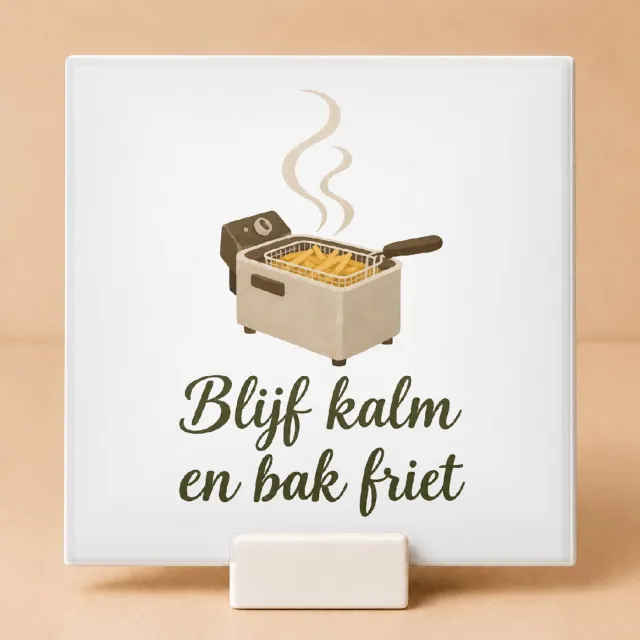 Bedruk King Sfeervolle Hakuna Patata Tegel – Rustige Gouache Wanddecoratie met Tekst voor Thuiskoks en Levensgenieters - 15 x 15 cm met houder Wit