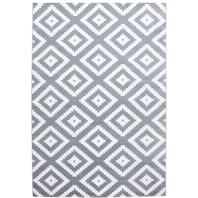 Tapijtenmagazijn Laagpolig vloerkleed, geometrisch patroon, grijs, woonkamerkleed, jute achterkant, afmeting: 240 x 340 cm wit/grijs