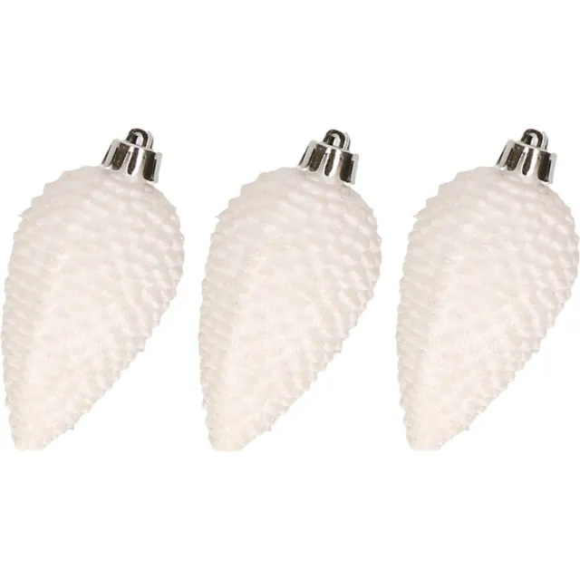 Decoris Kersthangers dennenappels - 6x st - wit - glitter - 8 cm - kunststof - kerstversiering