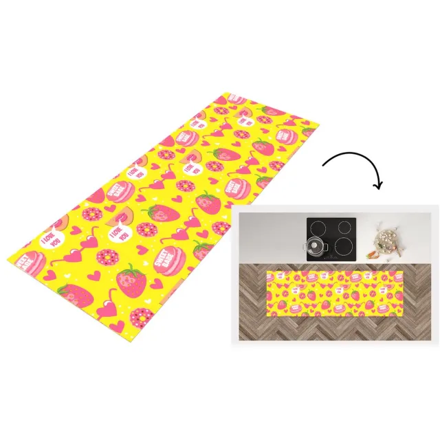 KitchenYeah Keukenloper - Loper keuken - Eten - Patroon - Roze - Keukenloper vinyl Multicolor
