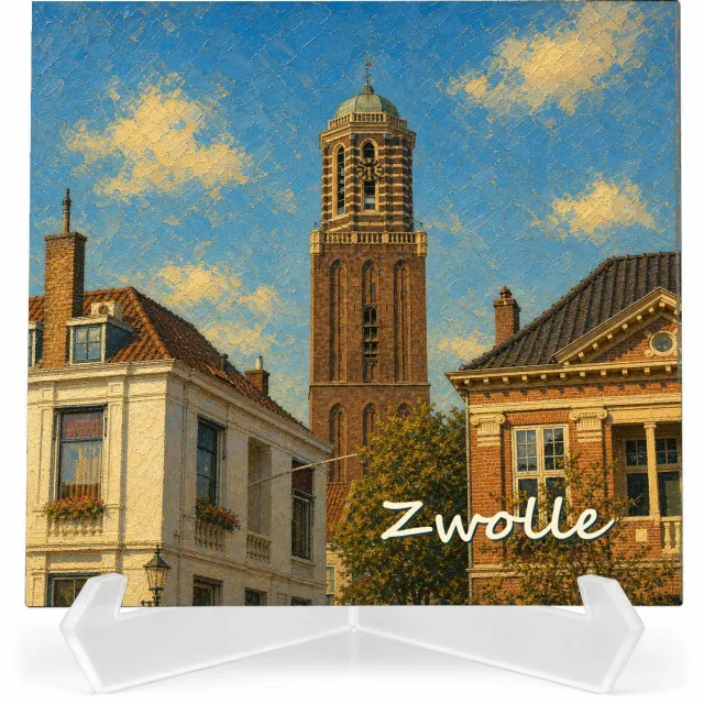 Kleurmedia Tegeltje Zwolle – Peperbus – Keramiek 15 x 15 cm – Inclusief transparante houder – Souvenir tegel 5