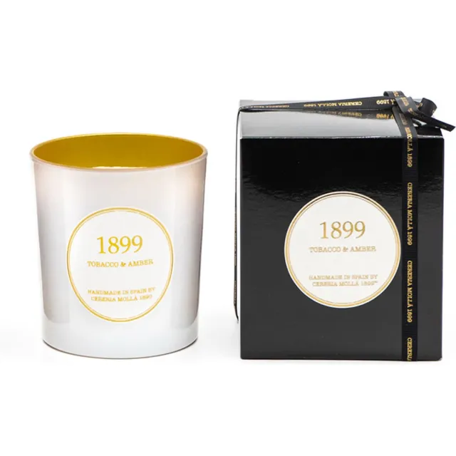 Cereria Mollà 1899 Tobacco & Amber - Gold Edition XL Geurkaars - 600 gram - 3 x lont/wiek Wit/Goud