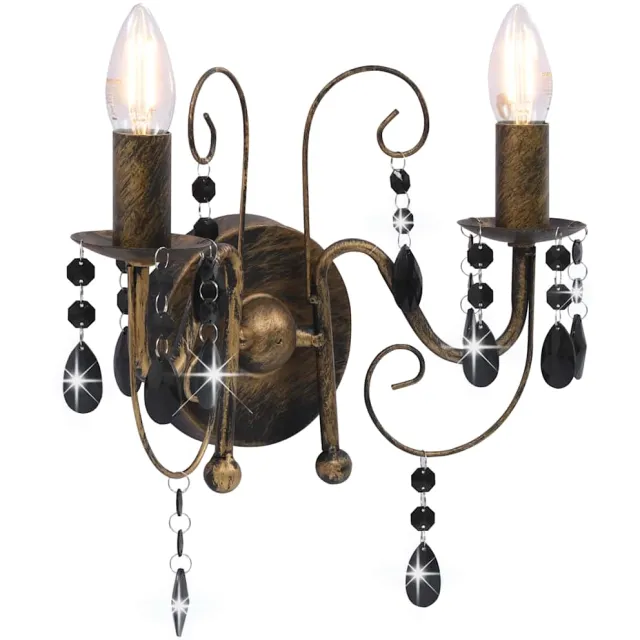 vidaXL Wandlamp met kralen 2xE14 antiekzwart