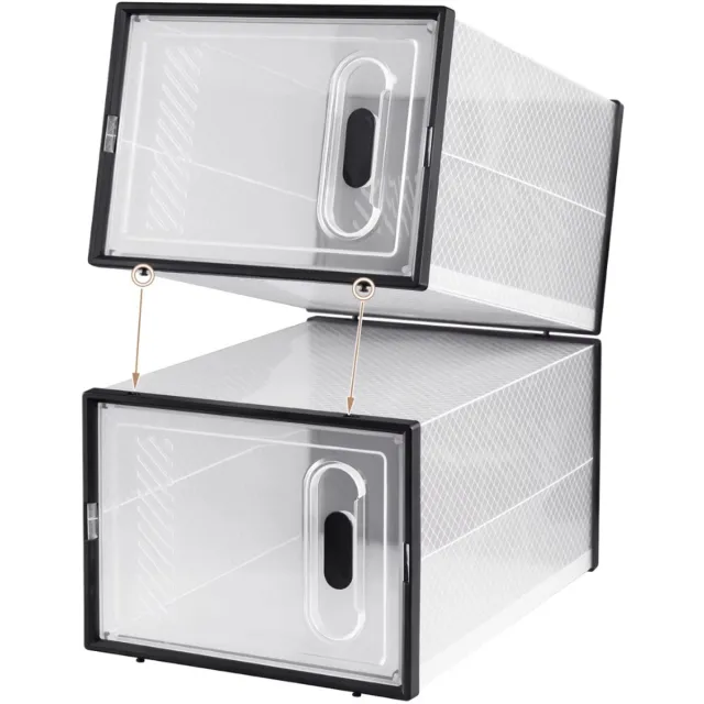 Happiq Schoenenbox Statura - Set van 18 - Stapelbare & Opvouwbare Schoenendozen - Magnetische Deur - Transparant Zwart Kunststof - Voor Kast & Hal