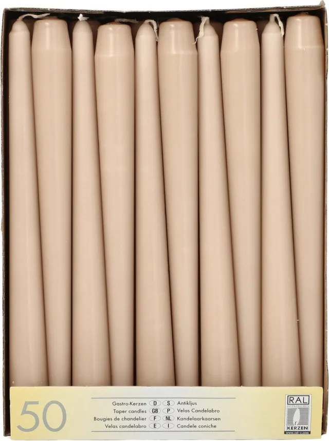 Conpax Candles Dinerkaarsen/kandelaar kaarsen Mega Pack - 50x stuks - taupe - 25 cm - Tafelkaarsen