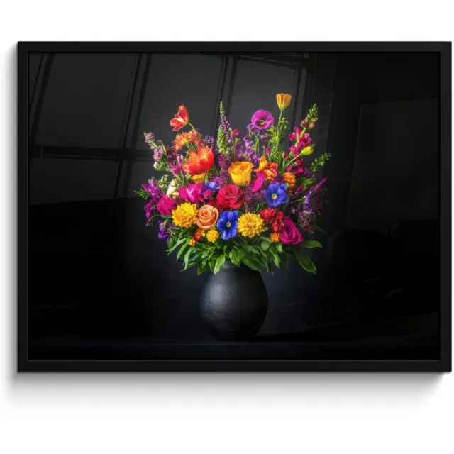 FrameYourWall Poster in lijst - Fotolijst 70x50 cm - Posters - Felgekleurd - Bloemen - Vaas - Posterlijst zwart - Decoratie - Wanddecoratie woonkamer - Muurdecoratie slaapkamer Boeket - Bloemen 3