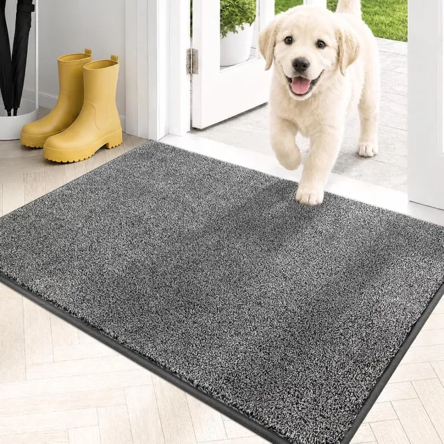 VHV Deurmat - Droogloopmat - Schoonloopmat - Antislip wasbare entreemat - Vuilvangmat voor voordeur hal en huisdieren - Grijs - 80*50cm Zwart