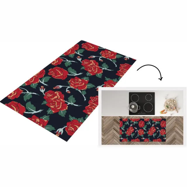 KitchenYeah Keukenloper - Loper keuken - Rozen - Bloem - Patroon - Rood - 120x60 cm - Keukenloper vinyl