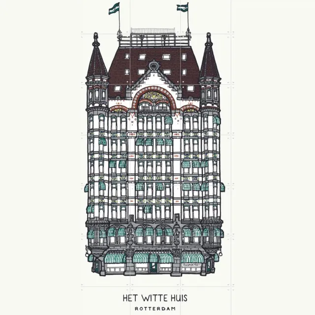 IXXI Het Witte Huis, Huisportret & Kunst in Kaart - 100 x 140 cm - Grote wanddecoratie en posters - Illustraties, Vintage, Line art, Woonkamer Wit / Lichte tinten