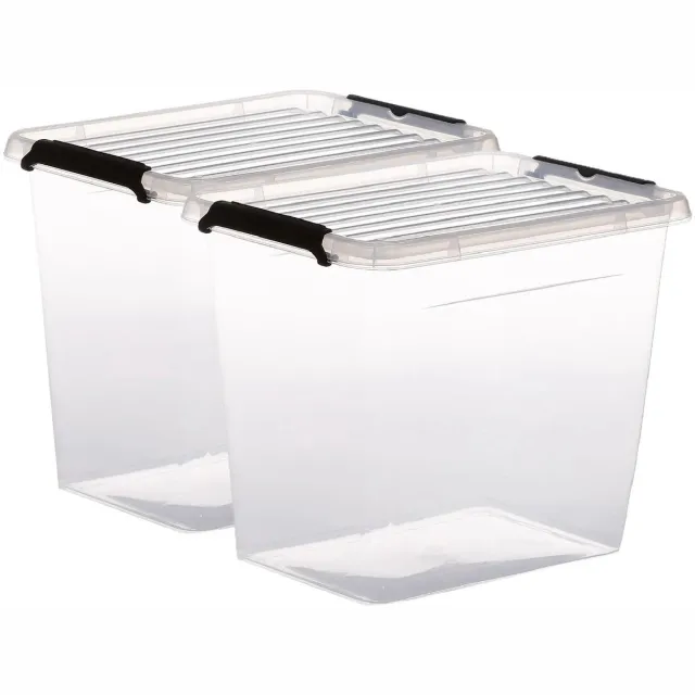 5Five® 5Five opberg kist met deksel - 2x - Clip Box - 3 liter - 19 x 15 x 17 cm - kunststof - transparant