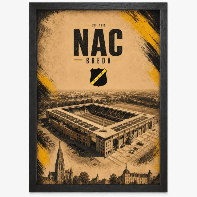Joshimo NAC Breda Poster | Voetbalposter met Stadion en skyline | Inclusief Zwarte A4 Lijst | Wanddecoratie