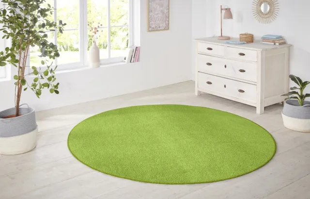 flycarpets Rond Laagpolig Effen Uni Vloerkleed - Nasty - Groen 200cm rond Ø