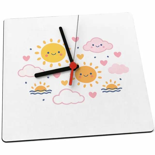 Mr Cadeautjes Klok 19 x 19 - design Speelse regendag met vriendelijke weer-icoontjes | cadeau Wit