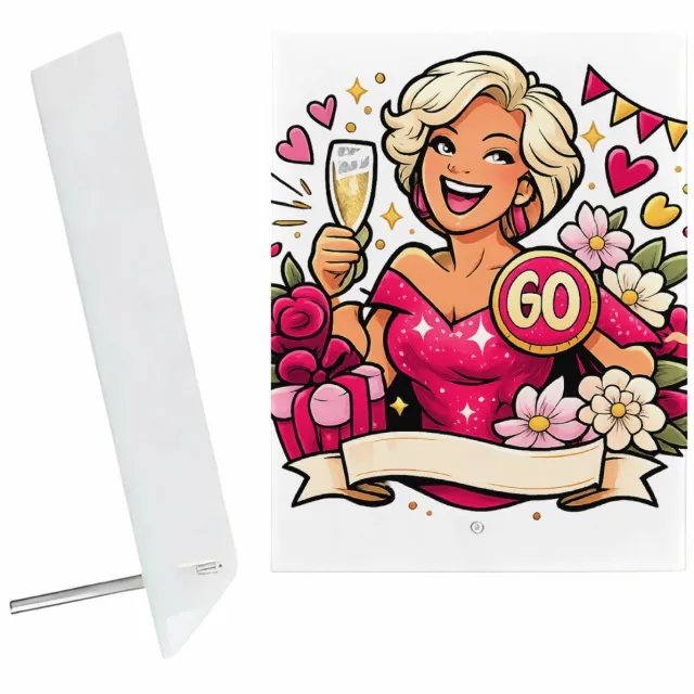 Mr Cadeautjes Glazen fotopaneel Glamoureuze jubileumviering met een andere levensfase en een - 15 x 20 cm, staand - glas, decoratie, wanddecoratie | cadeau Wit