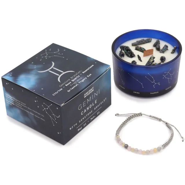 Ancient Wisdom Zodiac kristallen kaars met edelsteen armband - tweelingen - sterrenbeeld kaars - gemini