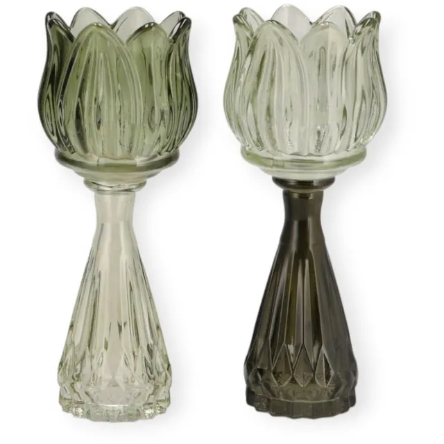 DK design Daan Kromhout - Waxine houders - Kaarsenhouders - Set van 2 - Tulp - Glas - Licht Groene Mix - 7x18cm