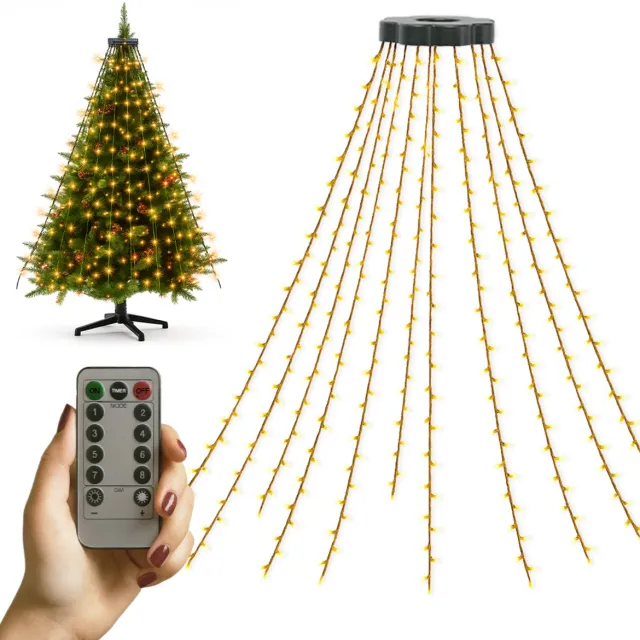 Giftmas Kerstboomverlichting met Ring - 280 LED Warm Wit - 2 m - Afstandsbediening en Timer - Kerstverlichting Binnen en Buiten - Kerstboom Lampjes