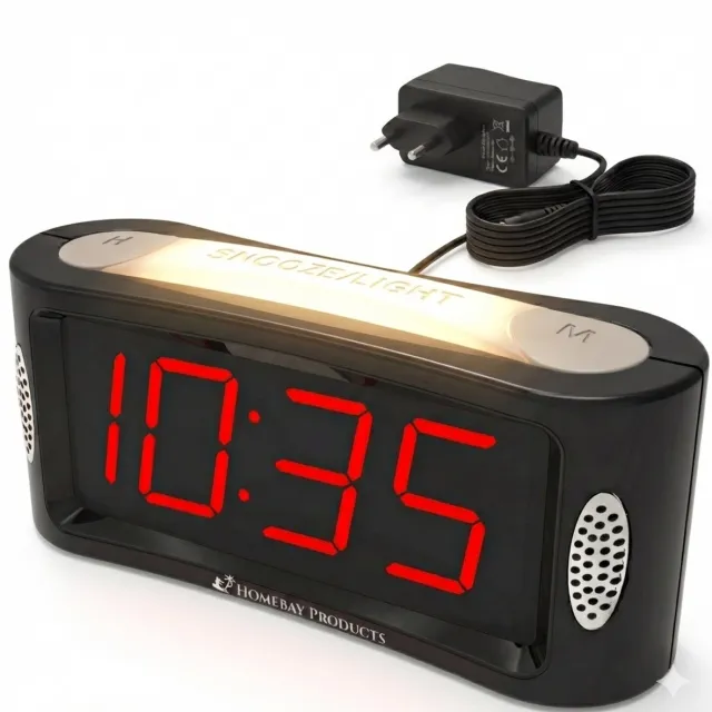 Homebay Products HomeBay® Digitale Wekker & Klok - Grote Cijfers - Slaapkamer Wekker met Slaapvriendelijk Rood Licht (Dimbaar) - Seniorenwekker - Zwart