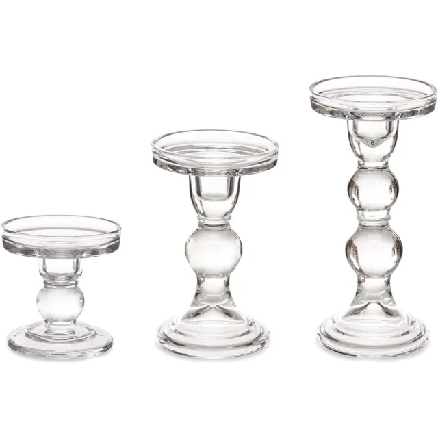 Giftdecor Kaarsen kandelaar set van decoratief glas - voor stompkaarsen - 18/ 14/ 9cm in hoogte Transparant