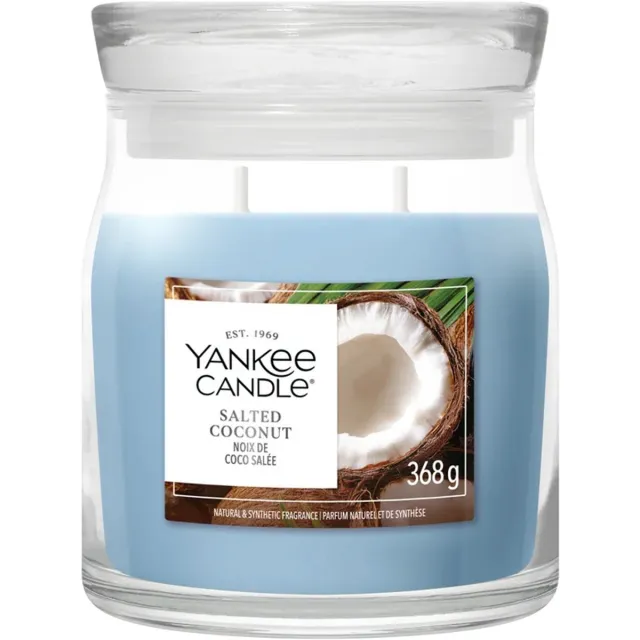 Yankee Candle Salted Coconut Medium Jar Geurkaars - 50 branduren - Twee lonten Blauw